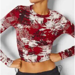 Red Pattern Long Sleeve Asian Style Design top